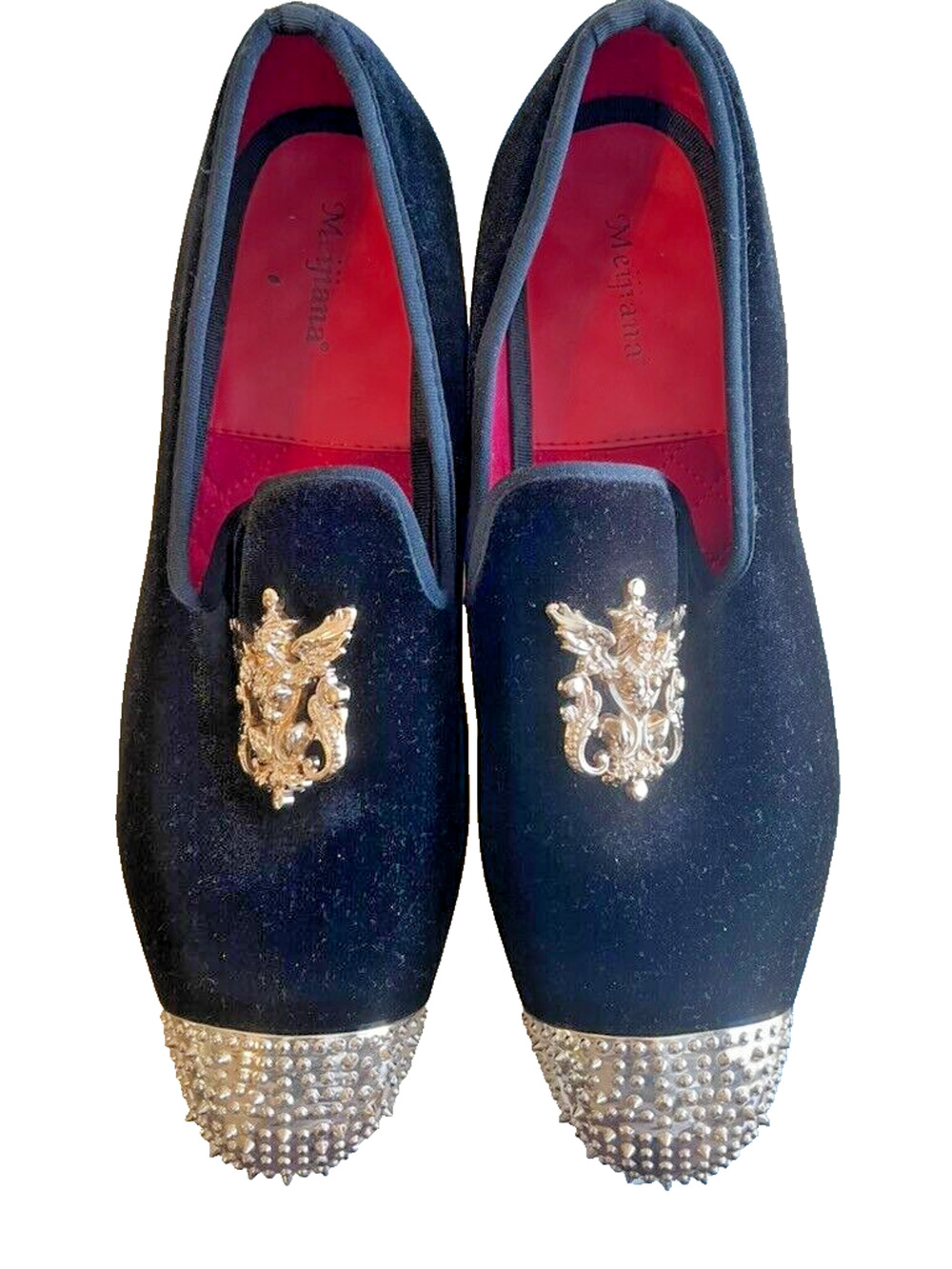 Black Velvet Leather Loafer Mens Shoes Gold Accents holiday wedding Size 12.5